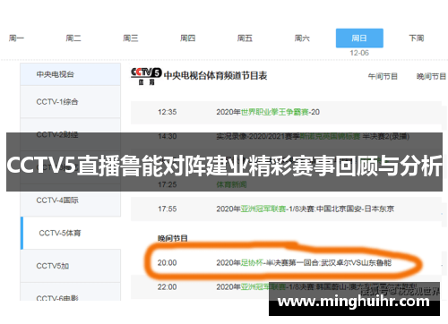 CCTV5直播鲁能对阵建业精彩赛事回顾与分析